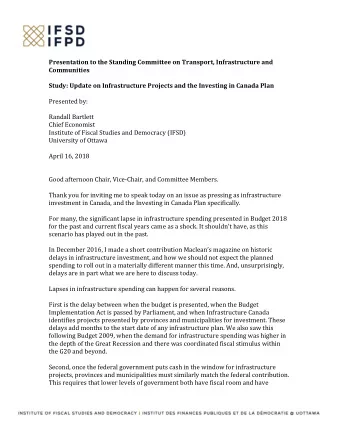 Presentation to the Standing Committee on Transport, Infrastructure and  Communities Study: Update