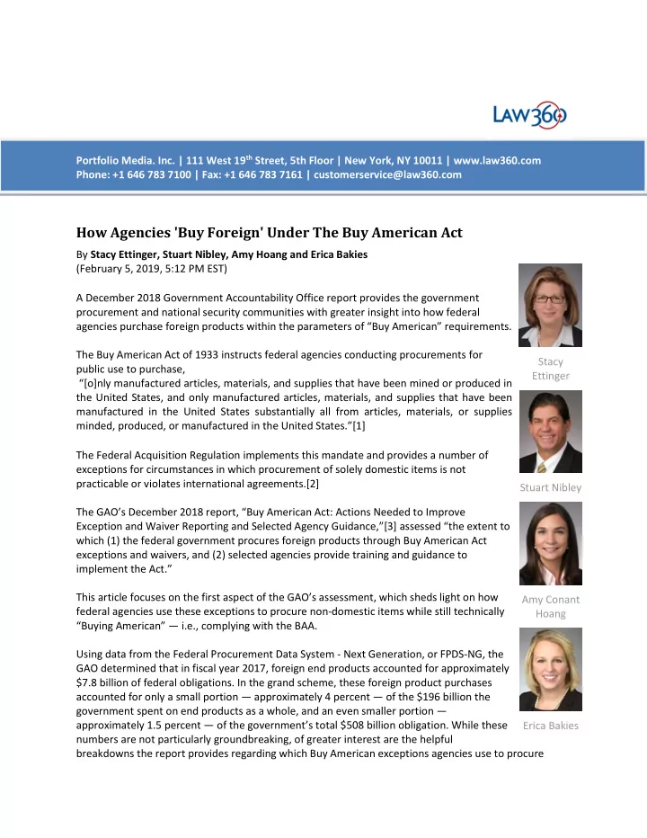 how agencies buy foreign under the buy american act