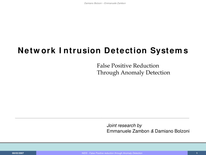 netw ork i ntrusion detection system s