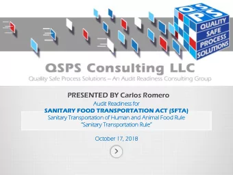 PRESENTED BY Carlos Romero  Au  Audit  dit Rea  Readi  dines  ess fo  for  SANITARY FOOD