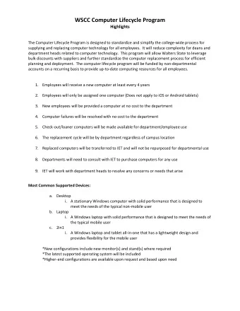 WSCC Computer Lifecycle Program  Highlights  The Computer Lifecycle Program is designed to