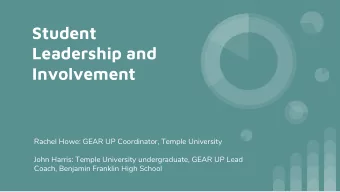 Student  Leadership and  Involvement  Rachel Howe: GEAR UP Coordinator, Temple University  John