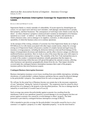 American Bar Association Section of Litigation  Insurance Coverage  February 26, 2013