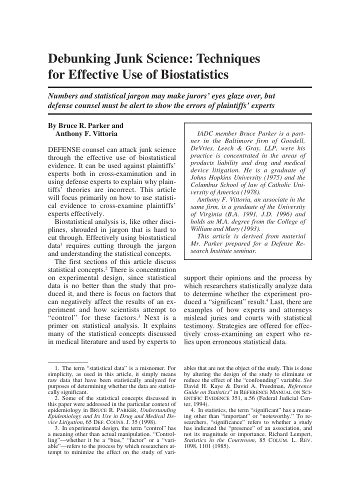 debunking junk science techniques for effective use of