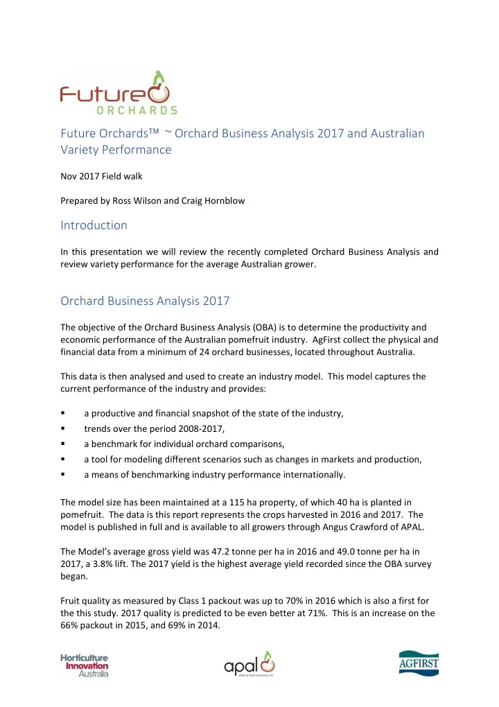 future orchards orchard business analysis 2017 and