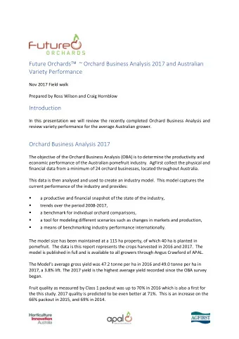 Future Orchards  ~ Orchard Business Analysis 2017 and Australian  Variety Performance  Nov 2017