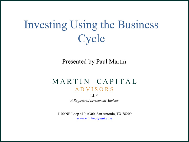 investing using the business cycle