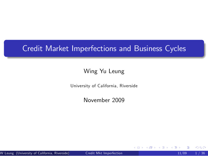 credit market imperfections and business cycles
