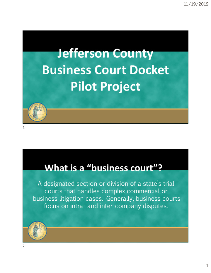 jefferson county business court docket pilot project
