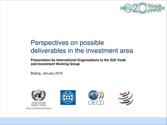 Perspectives on possible  deliverables in the investment area  Presentation by International