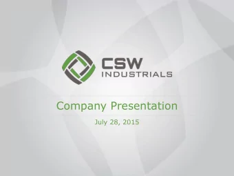 Company Presentation  July 28, 2015  Forward-Looking Statements  This presentation contains