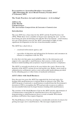 Presentation to Australian Retailers Association  &quot;ARA Managing the Asset Retail Tenancy Forum