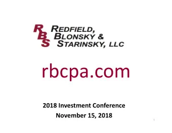 2018 Investment Conference  November 15, 2018  1  1024 South Avenue W,  Westfield, NJ  07090  908