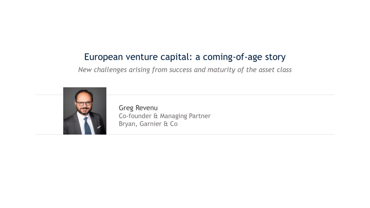 european venture capital a coming of age story
