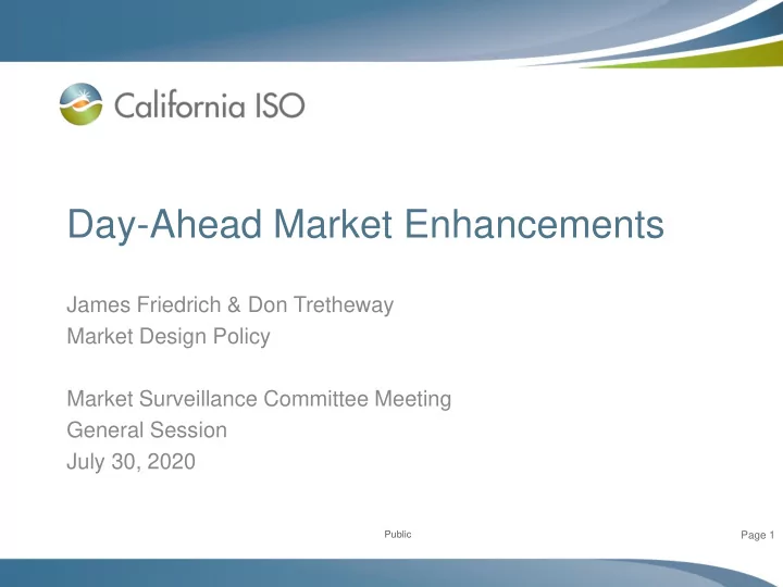 day ahead market enhancements