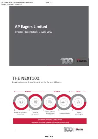 THE NEXT 100:  Providing integrated mobility solutions for the next 100 years.  OPTIMISE  DEVELOP