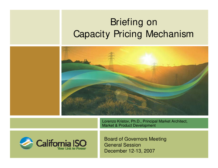 briefing on capacity pricing mechanism