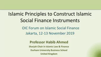 Social Finance Instruments  OIC Forum on Islamic Social Finance  Jakarta, 12-13 November 2019