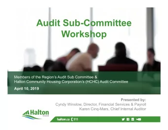 Audit Sub-Committee  Workshop  Members of the Regions Audit Sub Committee &amp;  Halton