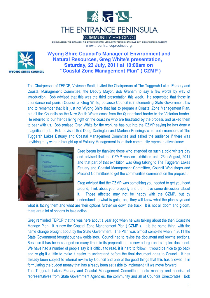 wyong shire council s manager of environment and natural