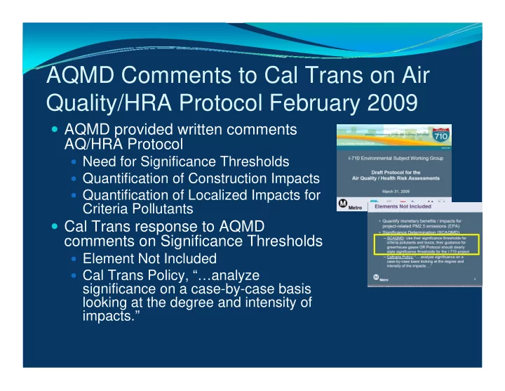 aqmd comments to cal trans on air quality hra protocol