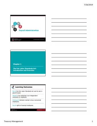 7/26/2019  Payroll Administration  1  Chapter 1  The Fair Labor Standards Act:  Introduction and