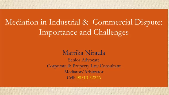 mediation in industrial commercial dispute