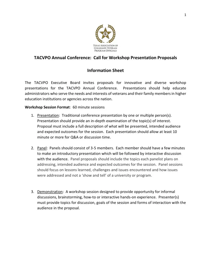 tacvpo annual conference call for workshop presentation