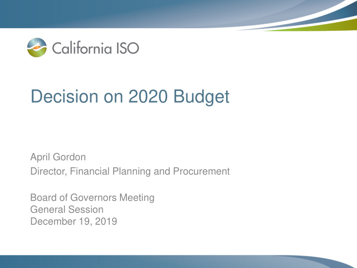 decision on 2020 budget