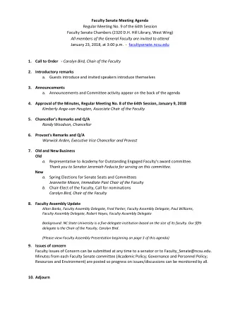 Faculty Senate Meeting Agenda  Regular Meeting No. 9 of the 64th Session  Faculty Senate Chambers
