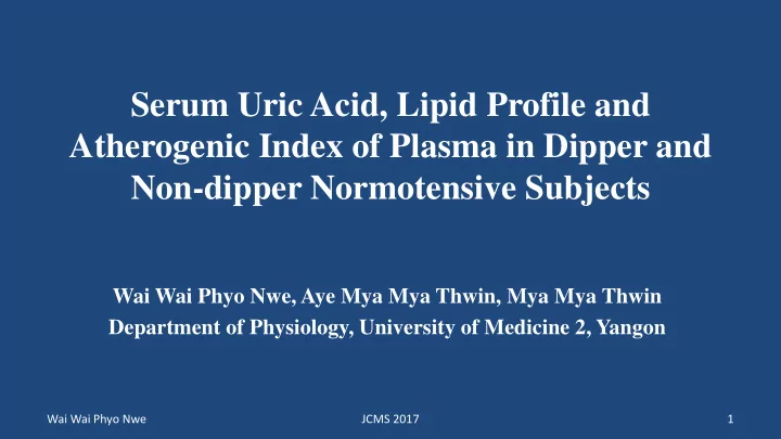 serum uric acid lipid profile and atherogenic index of