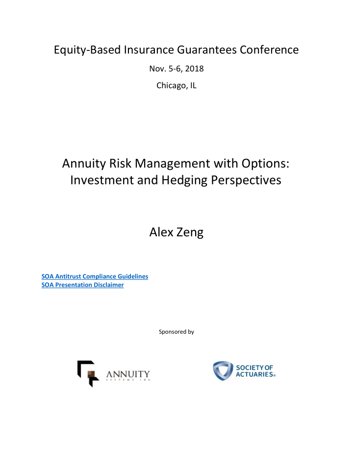 annuity risk management with options investment and