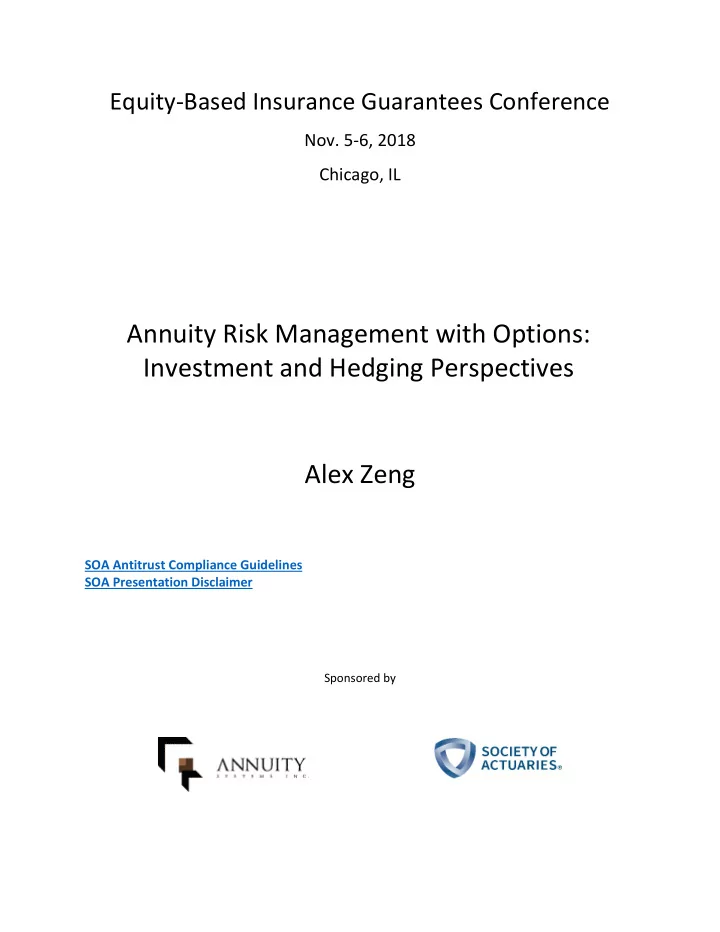 annuity risk management with options investment and