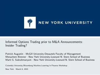 Informed Options Trading prior to M&amp;A Announcements:  Insider Trading? Patrick Augustin