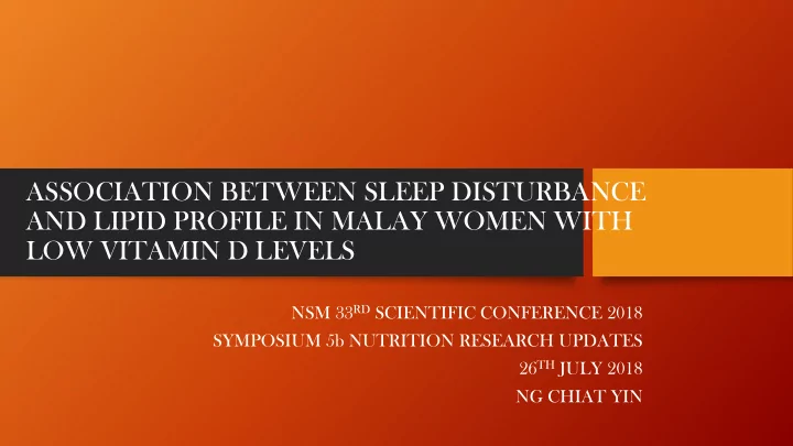 and lipid profile in malay women with