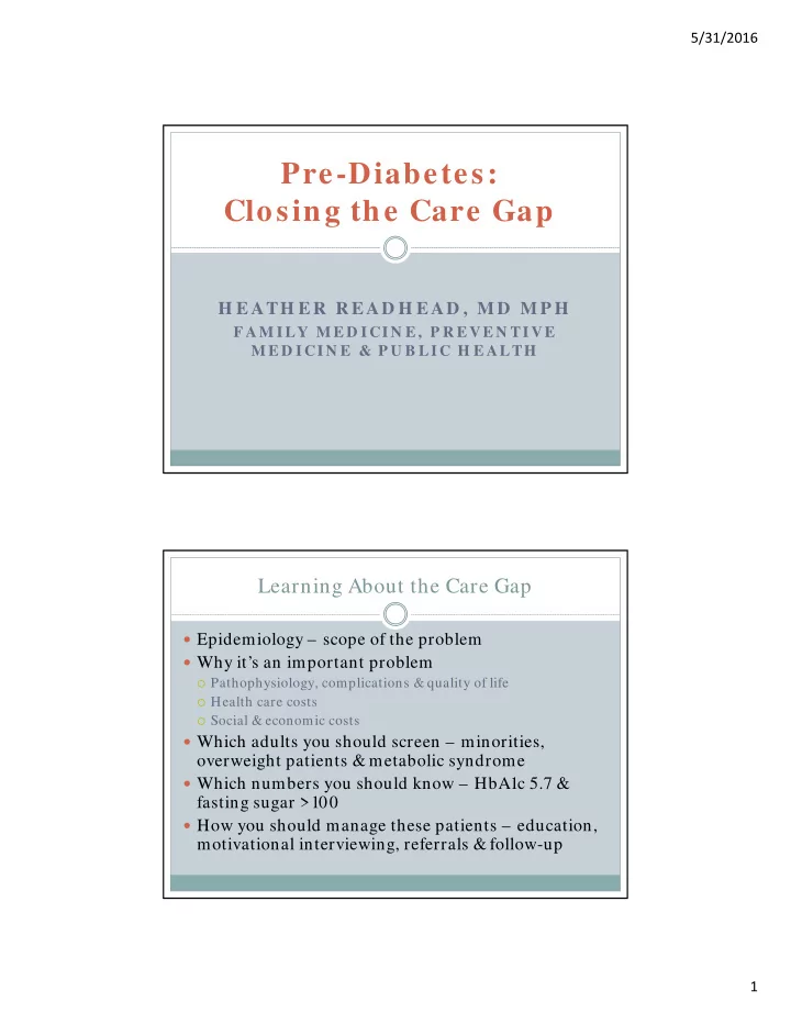 pre diabetes closing the care gap