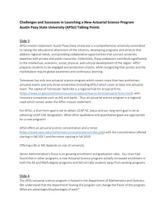Challenges and Successes in Launching a New Actuarial Science Program  Austin Peay State University