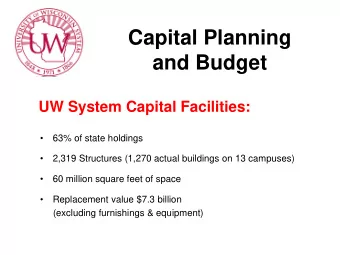 Capital Planning  and Budget  UW System Capital Facilities:    63% of state holdings    2,319