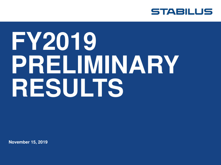 fy2019 preliminary results