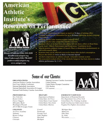 American  Athletic  Institutes  Research on Performance  Drinking to intoxication can negate