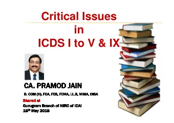 Critical Issues  in  ICDS I to V &amp; IX