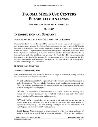 T ACOMA M IXED U SE C ENTERS F EASIBILITY A NALYSIS P REPARED BY P ROPERTY C OUNSELORS M AY 2015 I