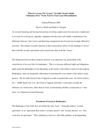 When Is a Lease Not a Lease?  Seventh Circuit Adopts &quot;Substance Over&quot; Form Test for True