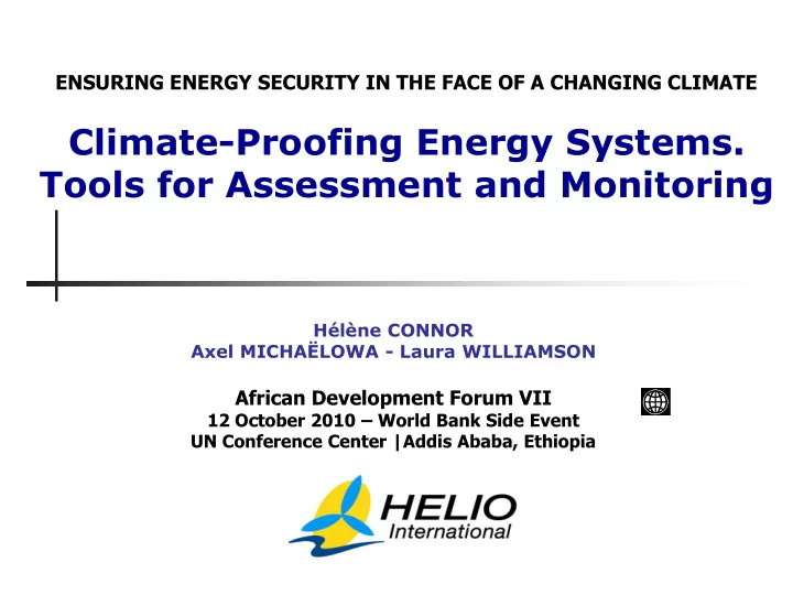 climate proofing energy systems tools for assessment and