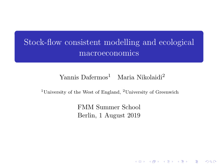 stock flow consistent modelling and ecological