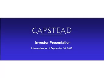 Investor Presentation  Information as of September 30, 2016  Safe Harbor Statement -  Private