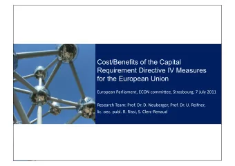 Cost/Benefits of the Capital  Requirement Directive IV Measures  for the European Union