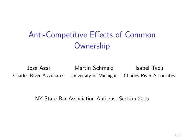 anti competitive effects of common ownership
