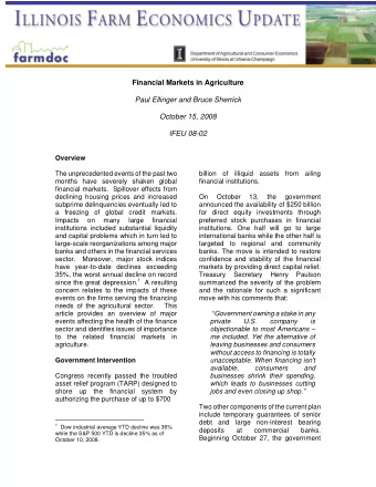 Financial Markets in Agriculture  Paul Ellinger and Bruce Sherrick  October 15, 2008 IFEU 08-02