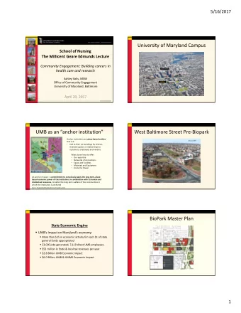 University of Maryland Campus School of Nursing The Millicent Geare Edmunds Lecture Community